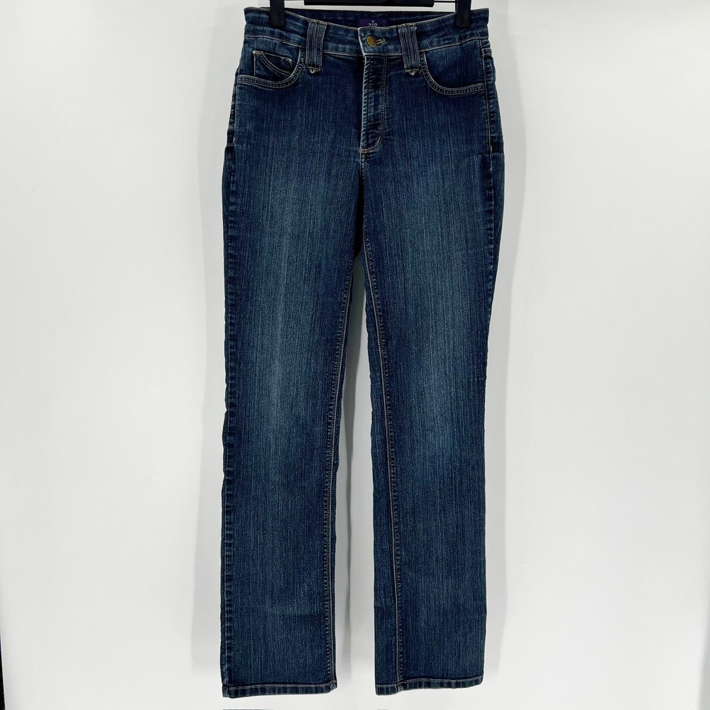 NYDJ Straight Leg Jeans Women 6 Blue Excellent Dark Wash High Rise Stretch L10